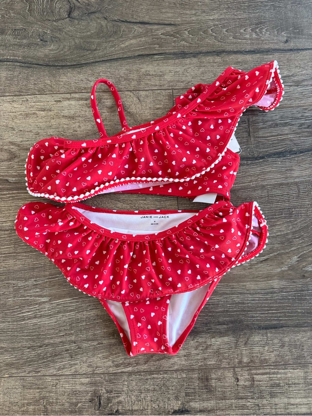 Janie and Jack Red Heart Ruffle Two-Piece Swim Set